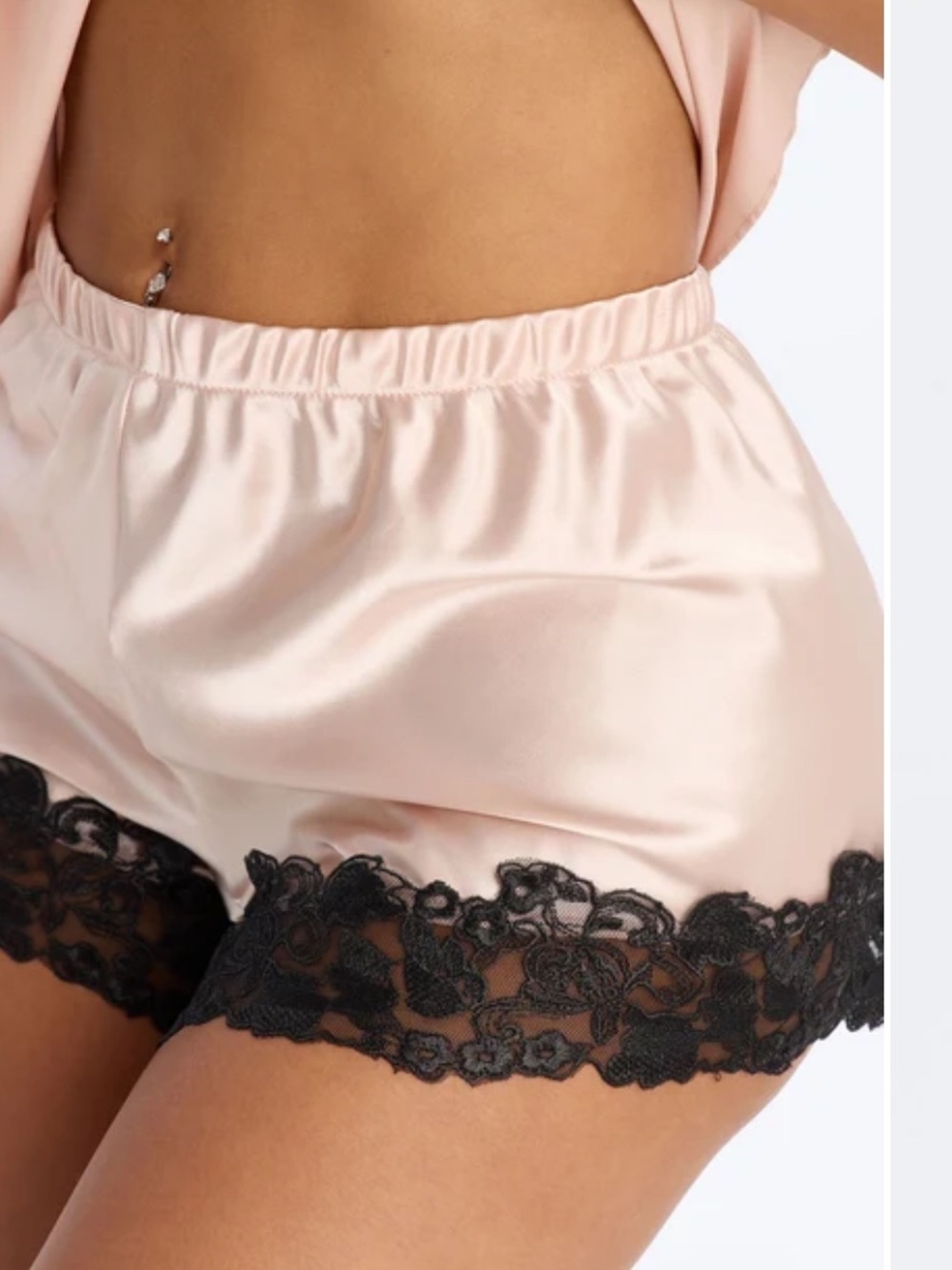 Rose Pink Satin & Black Lace Lounge Shorts / Sleepwearggcccc can